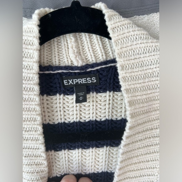 Express Navy and Cream Striped Cardigan - Picture 2 of 4